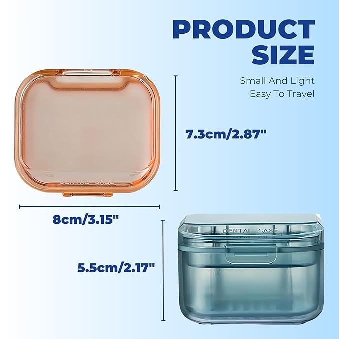 Retainer Case Denture Bath Case,Retainer Cleaner Case with Lid,Denture Cup for Partial Dentures,Mouth Guard&Braces,Denture Soaking Container Case for Travel (Blue)