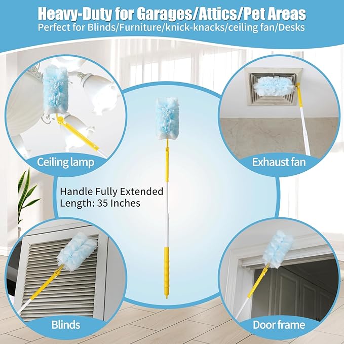 40 Count 360° Heavy Duty Duster Refills Compatible with Swiffer,Large Size-Extra Thick Disposable Electrostatic Duster Refill with 1 Retractable Handle(35-inch Length Fully expanded)