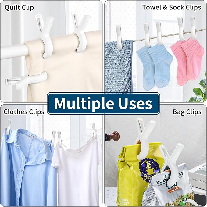 Senbowe 12 Pack Beach Towel Clips, Heavy Duty Plastic Clothes Pins, Windproof Clothes Clips to Dry on Clothesline and Hanging Rack