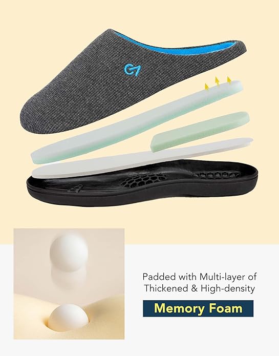 VeraCosy Men's Two-Tone Memory Foam House Slippers Indoor Outdoor Durable Rubber Sole