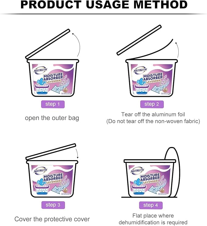 NATRUTH Moisture Absorbers 10.5OZ*6-Pack With Lavender Scent,Portable Closet Dehumidifier, Odor Eliminator Absorber Bucket,Humidity Absorber,Cleaner Air Dehumidifier for Closet,Bathrooms, Boats