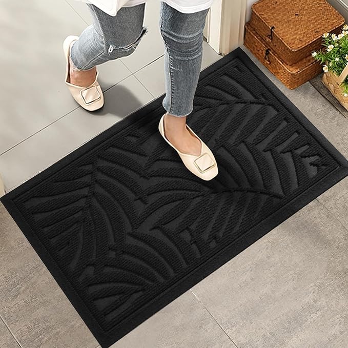 Front Door Mat, Absorbent Resist Dirt Welcome Door Mat Indoor Outdoor, Waterproof Doormat, Sturdy Non Slip Backing, Fade Resistant, Low Profile Entry Mat for Entryway, 47×32, Black