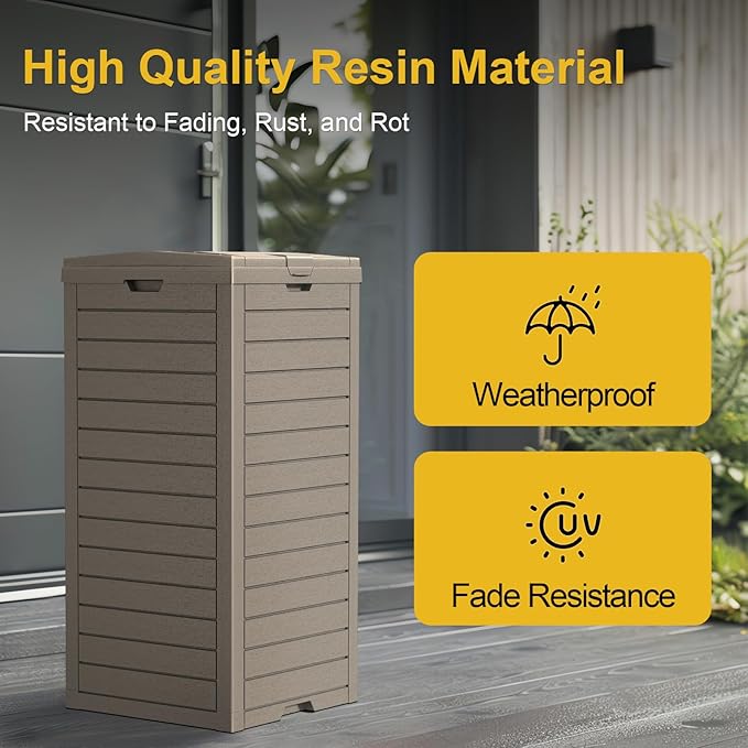 31-Gallon Outdoor Trash Can with lid, Waterproof, UV-Resistant Resin Garbage Can, Lockable Lid and Drip Tray, Animal-Proof, for Patio, Kitchen, Backyard and Deck