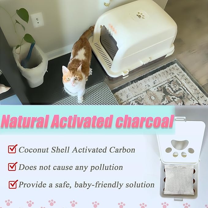 12 Pack Universal Odor Eliminator for Hooded Cat Litter Box, Natural Activated Charcoal Filters Refills, Cat Toilet Odor Control Replacement for Automatic Litter Box