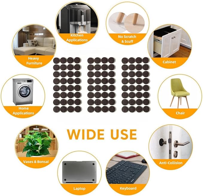 Furnigear Felt Furniture Pads for Hardwood Floors - Self Adhesive Chair Felt Pad, Floor Protector for Furniture Feet, Furniture Sliders Moving Furniture Smoothly, Anti Scratch 96 Pcs 3/4" Round Brown