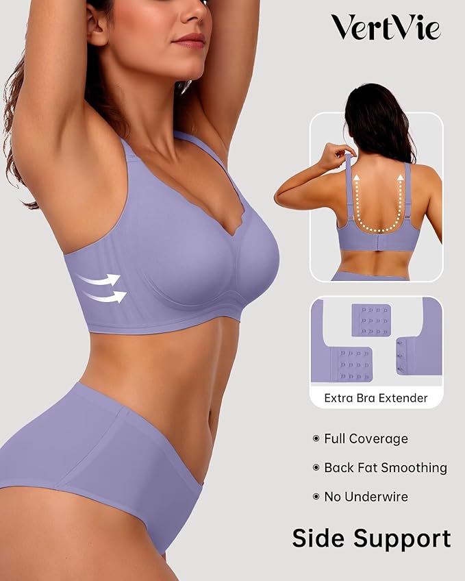 Vertvie Womens Seamless Bras No Underwire Supportive Wireless Push Up Full Coverage Bralette Comfort Scalloped T-Shirt Bra