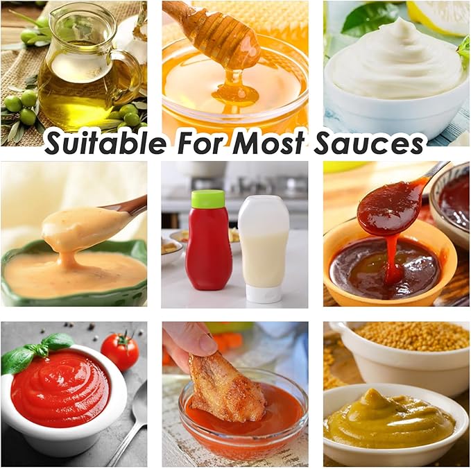 Condiment Squeeze Bottles for Ketchup Hot Sauce Liquids Oil with Caps for Condensed Milk and Mustard Salad Dispenser Clear Plastic Bottles Dressing Container LDPE