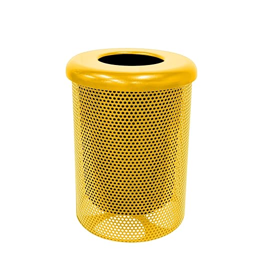 COATEDOUTDOORFURNITURE RFT-P-YEL Heavy Duty Round Trash Receptacle with Flat Top, Liner Included, 32 Gallon, Yellow, Made in America
