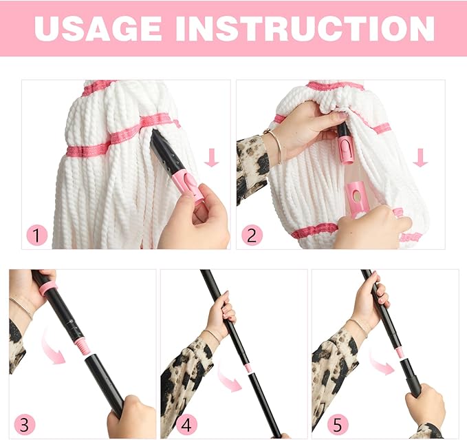 Self-Wringing Twist Mop for Floor Cleaning, 57” Long Handle Heavy Duty Microfiber Mop for Wet Mopping on Tile, Hardwood, Kitchen, Bathroom, Patio, Garage, Commercial Household Clean (Pink)