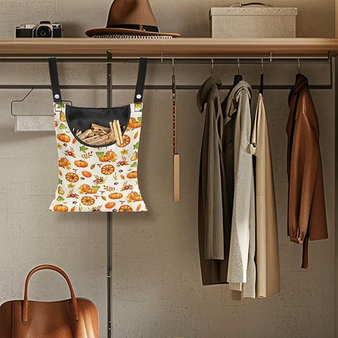 Pumpkin Print Clothespin Bag with Hanging Rope Space-Saving Clothespin Storage Organizer Waterproof Clothes Pin Holder for Clothesline Outdoor Waterproof Clothespin Storage