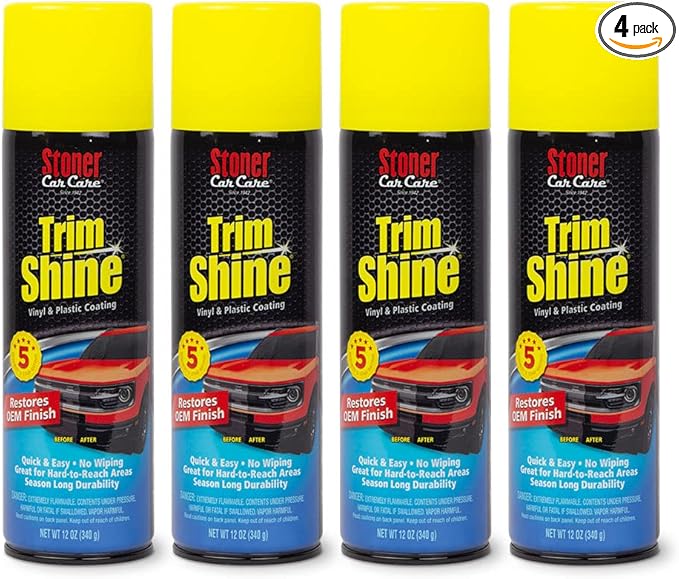 Stoner Car Care 91034-4PK Trim Shine – Vinyl and Plastic Protectant for Interior and Exterior Detailing, Restores OEM Color, Adds Shine, UV and Water Protection – 12 oz (Pack of 4)