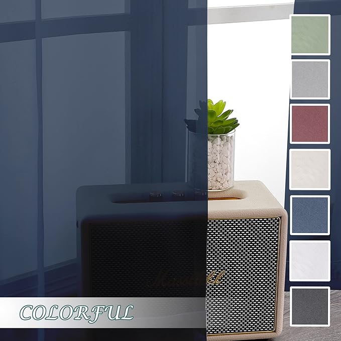 Chyhomenyc Voile Sheer Curtain Panels 45in Long 2 Pack, Short Bathroom Window Curtains for Small Window/Living Room/Guest Room/Basement, Airy Light Filtering Drapes, 42W x 45L inch, Navy Blue