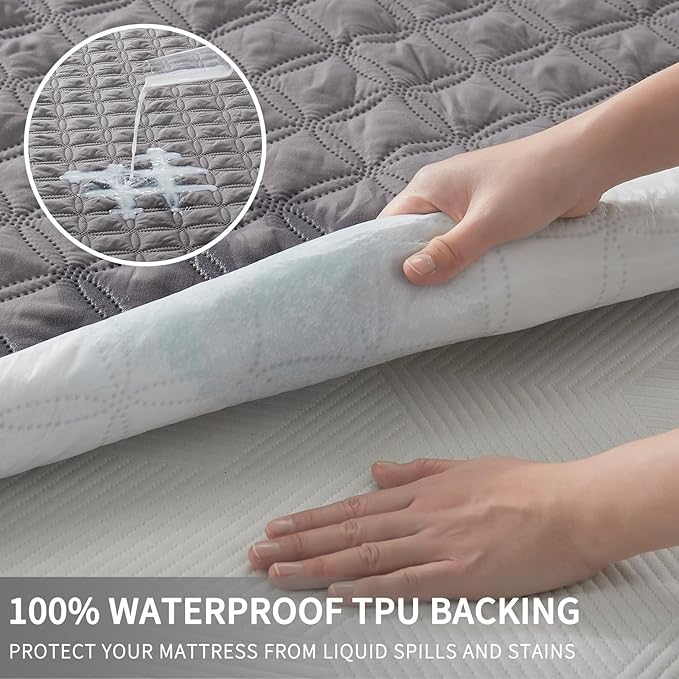 BEDLORE Waterproof Mattress Protector, Noiseless Queen Size Mattress Pad with Deep Pocket Fitted Up to 6"-18", Soft Breathable Dirt-Proof Bed Mattress Cover Washable Bedroom, Hotel (Gray)