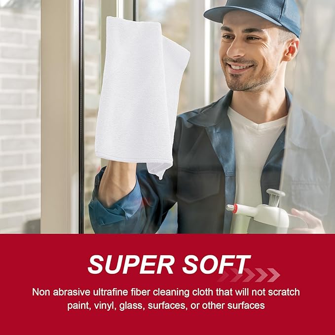 200 Pcs Microfiber Cleaning Cloth 16x16 Inch Microfiber Towels for Car Ultra Absorbent Cleaning Rags Reusable Lint Free Streak Free Detailing Towel for Car Washing Drying Dusting (White)