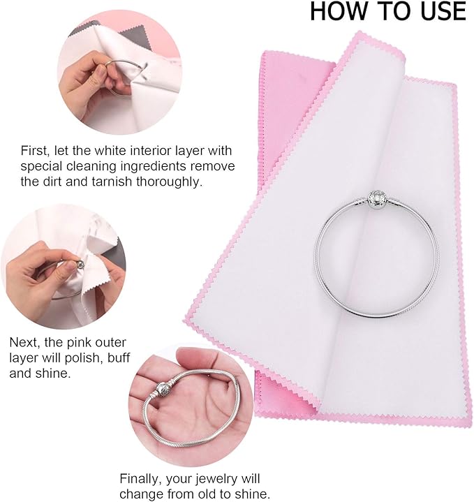 SEVENWELL Silver Polishing Cloth, Jewelry Cleaner Cloth for Sterling Silver Jewelry, Gold, Platinum, Silverware, Diamonds, Gemstones, Coins (Pink)
