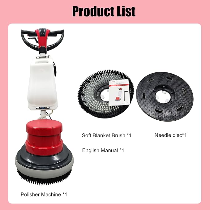 Floor Scrubber Buffer Heavy Duty Polisher Machine Polished Waxed Refurbished Tile Scrubber Cleaner Wood Marble Cement Pavement Epoxy Rubber Carpet Red Commercial Industrial Domestic