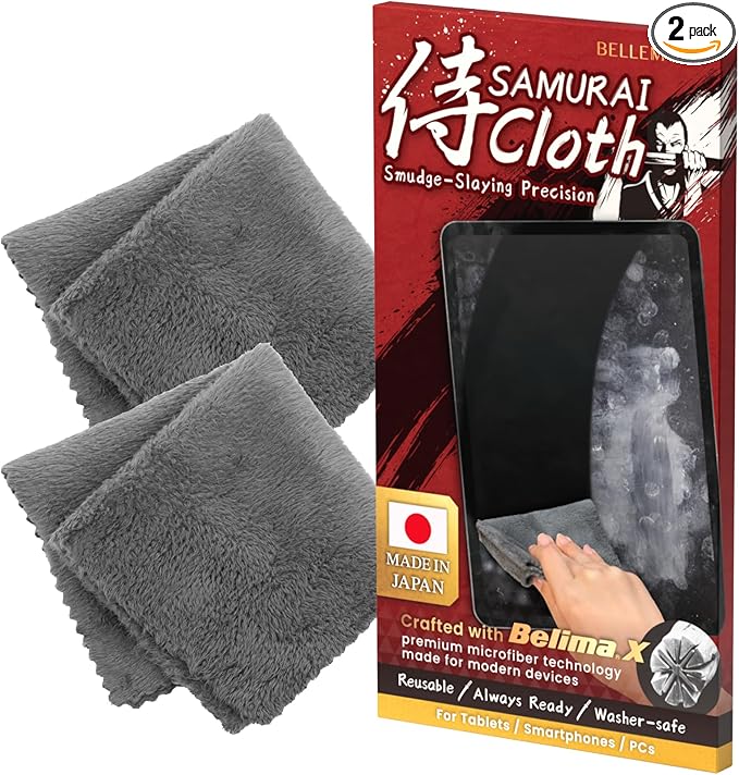 BELLEMOND「Samurai Cloth」Japanese Microfiber Cleaning Cloth | Washable, Reusable, Lint Free Cloth for Phones, Laptops, Lenses, Screens & Electronics | Made in Japan | Small | 2 Pack