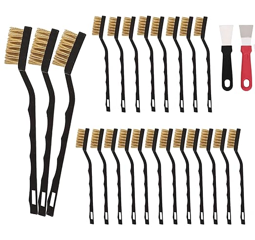 20 Pcs Mini Wire Brush Brass Brush Set, Curved Handle Masonry Brush Wire Brush for Cleaning Welding Slag and Rust