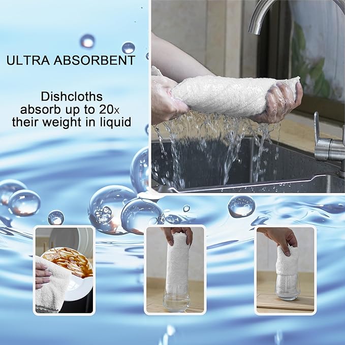kimteny Kitchen Cloth Dish Towels, 13x28 Inches Premium Dishcloths, Super Absorbent Coral Velvet Microfiber Cleaning Cloths, Fast Drying Rags for Washing Dishes (13x28-6 Pack, White)