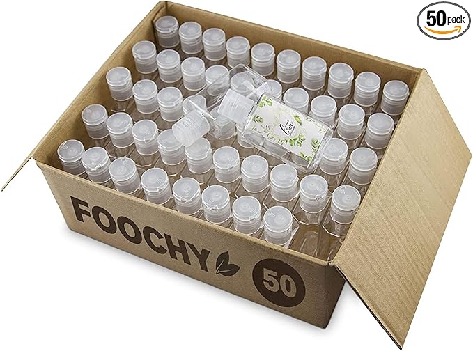 2oz Empty Hand Sanitizer Travel Size Bottles, Refillable Clear Plastic Containers with Flip Cap for Shampoo, Lotion, Cream, Baby Shower, Tolitery (50 Pack)