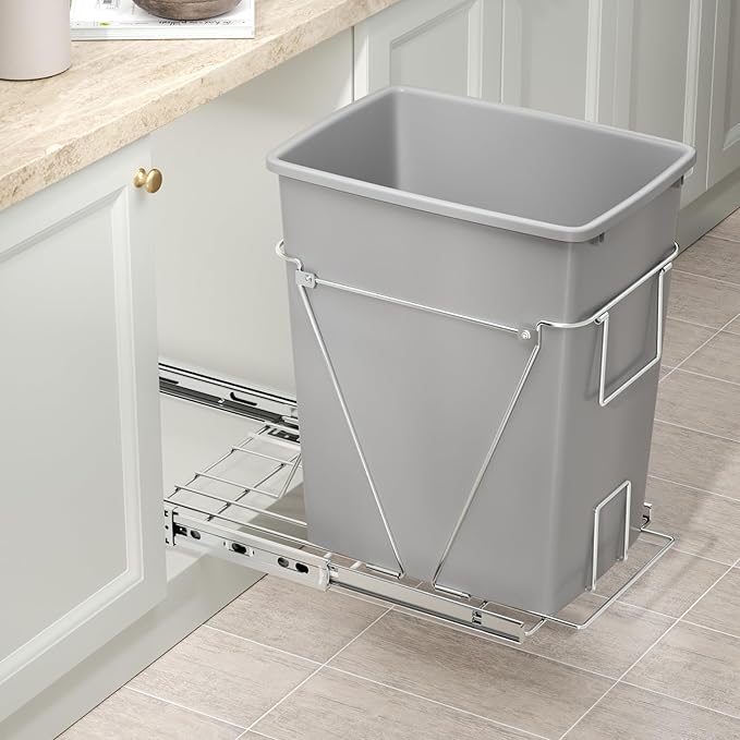 35 Quart Plastic Trash Can, Under Canbinet Waste Bin, 9-Gallons Slim Trash Can for Kitchen Bedroom Office Bathroom Under Sink Grey (2-Pack)