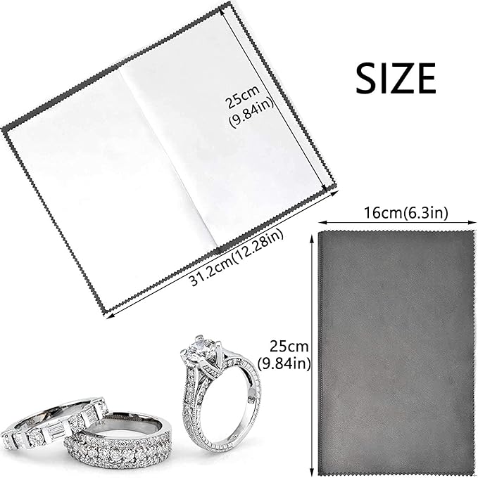 SEVENWELL 4pcs Jewelry Polishing Cleaning Cloth Large 10'' x 12'' for Sterling Silver Jewelry Gold, Diamond, Platinum, Precious Stones, Coins (Dark Gray)