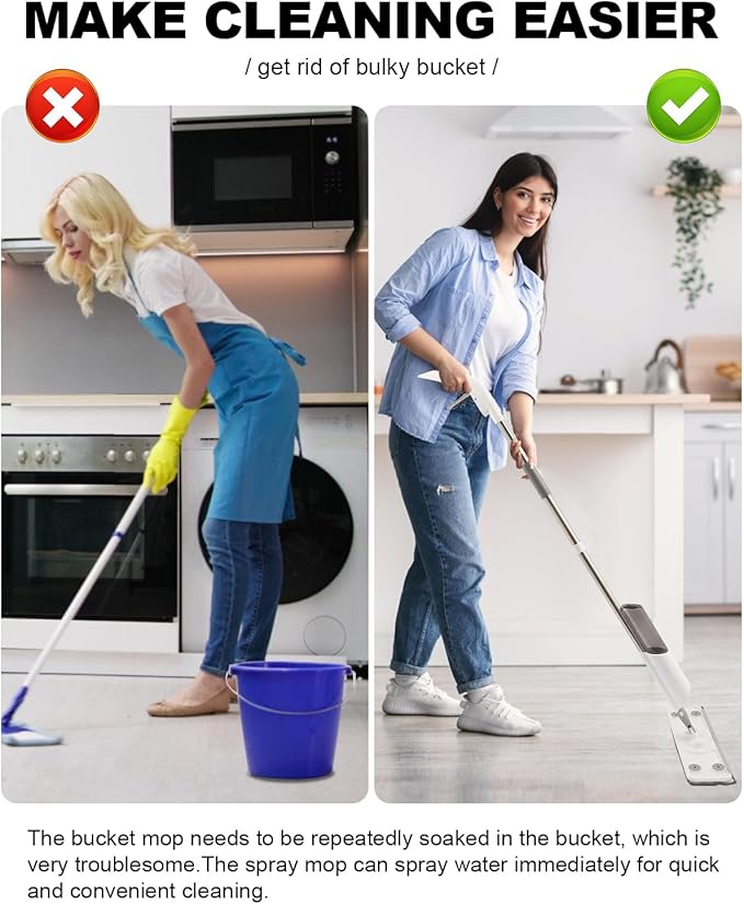 Spray Mop for Floor Cleaning Refillable Bottle with 2 Washable Reusable Microfiber Pads,Mop for Wooden,Bamboo, and Cement Floors Suitable for Both Household(with Rags)