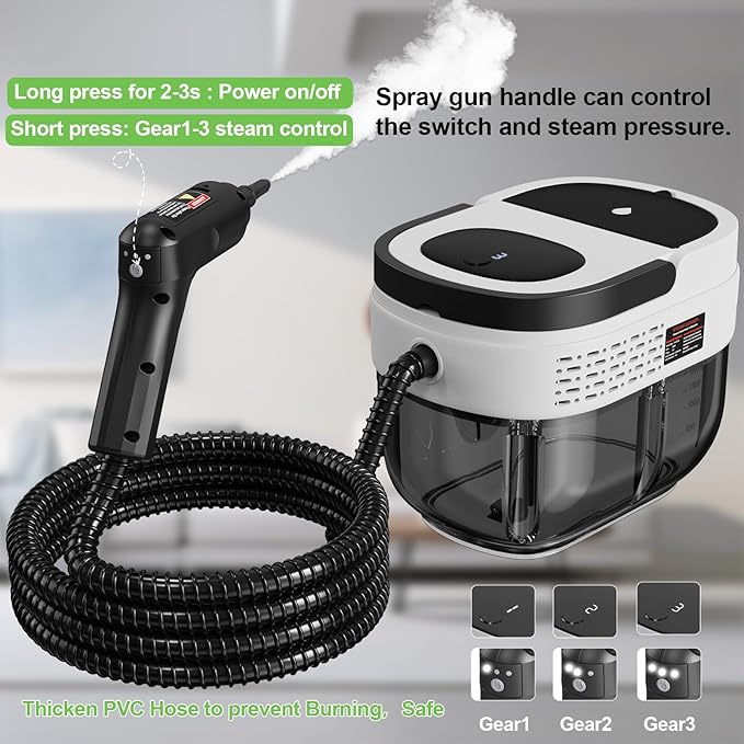 Handheld Steam Cleaner for Home, 2500W High Pressure Steam Cleaner for Car Detailing, 3 Steam Levels, 1600Ml Tank, High Heat Steamer for Bed Bugs, Couch, Furniture, Kitchen, Bathroom