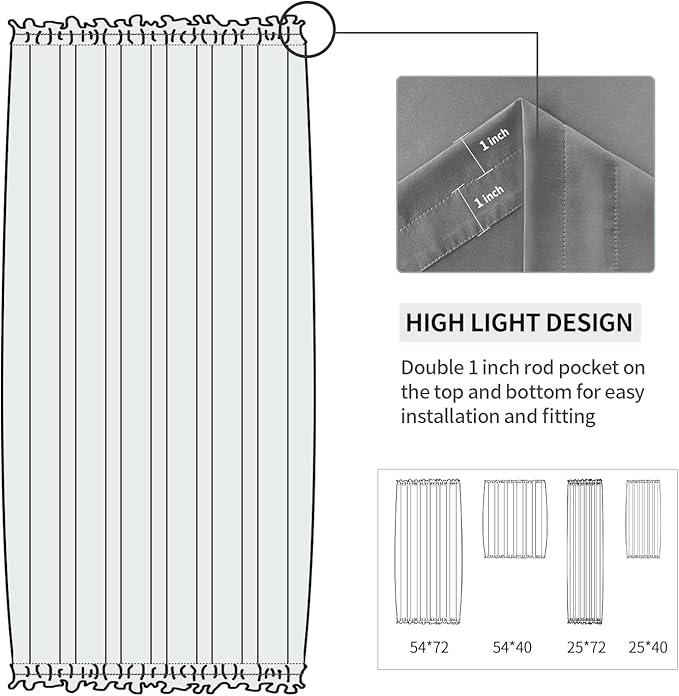 DWCN French Door Curtains – Rod Pocket Thermal Blackout Curtain for Doors with Glass Window, Kitchen and Patio Doors for Privacy, 25 X 72 Inches Long, 1 Curtain Panel with Tieback, Grey