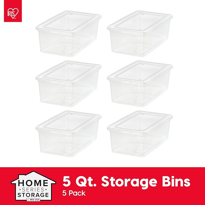 IRIS USA 6-Pack Storage Bins with Lids, 6 Quart, Shoe Boxes Clear Stackable Containers Organize Shoes Closet Shelves, Classroom Organization Teacher Tools, Game Storage - BPA-Free Plastic