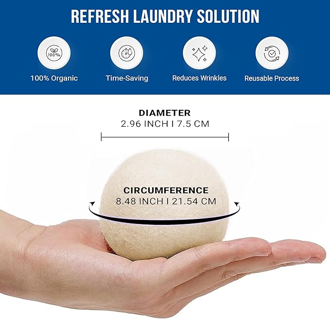 Ezhippie Quality Wool Dryer Balls - 4 XL Pack - 1000+ Loads - Pure Organic Wool - Reusable Natural Fabric Softener Perfect with Essential Oils, Reduce Clothing Static and Wrinkles