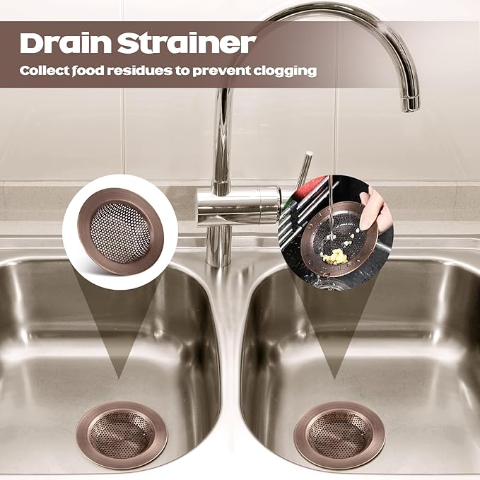 Retisee 2 Pcs Sink Strainer Stainless Steel Kitchen Sink Drain Strainer Basket Cover Mesh Hair Food Catcher, Large Wide Rim of 4.4 Diameter(Red Bronze)