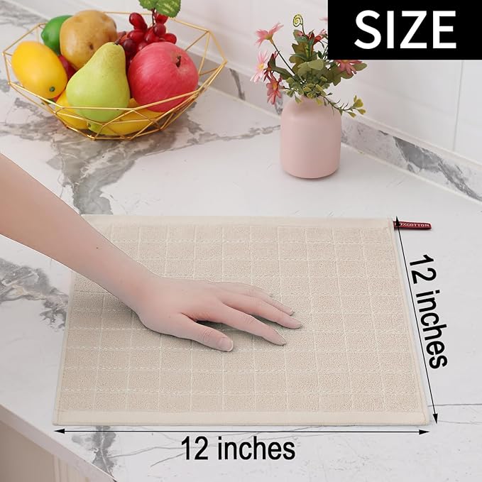 Homaxy 100% Cotton Terry Kitchen Dish Cloths, Ultra Soft and Absorbent Dish Towels for Kitchen, Suitable for Drying and Washing Dishes, 6 Pack, 12 x 12 Inches, Beige