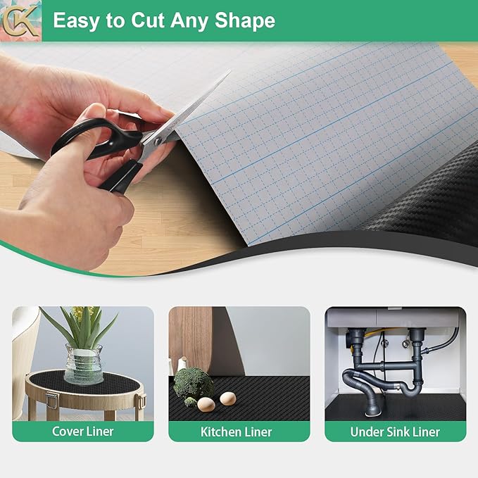 Self-Adhesive Shelf Liner Kitchen Liner, Waterproof Backed Paper Easy Peel and Stick Contact Liner Without Residue for Decor Your Desk Surface, Kitchen Countertops (Black, 11.8 x 59 inches)