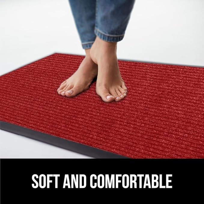 GORILLA GRIP Traffic Guard Door Mat, 59x24, Heavy Duty Welcome Mats, Commercial Office Space Doormat, Waterproof, Fade Resistant, Strong Rubber Backing, Low Profile, Shoe and Boot Scraper, Red