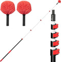 6-24 FT Cobweb Duster with Extension Pole, 30 FT High Reach Spider Web Brush with Telescopic Pole, Extendable Duster with 2 Outdoor Cobweb Brushes, Duster for High Ceiling