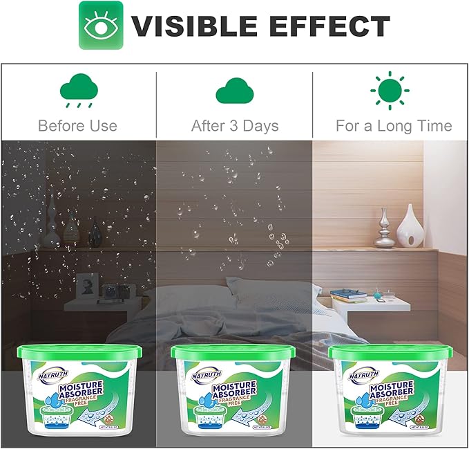 NATRUTH Moisture Absorber boxes, Unscented 500ml(6 PACKS)*10.5OZ Closet Dehumidifier, Eradicate Odor Moisture Absorbers Bucket,Dehumidifier for Closet,Bathrooms, Kitchen & Study, Boats,RVs (Green)