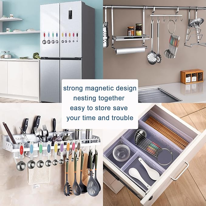 Magnetic Measuring Spoons Set of 9 Stainless Steel Stackable Measuring Spoons Heavy Duty Nesting Teaspoons Tablespoons for Measuring Dry and Liquid Ingredients