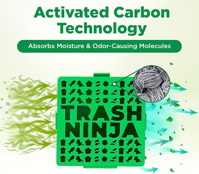 Trash Ninja Trash Can Deodorizer and Odor Eliminator (2 Pack) for Indoor Trash Cans Up to 10 Gallons, Made with Natural Activated Carbon - Lasts Up to 3 Months - Garbage Can Deodorizer to Control Odor