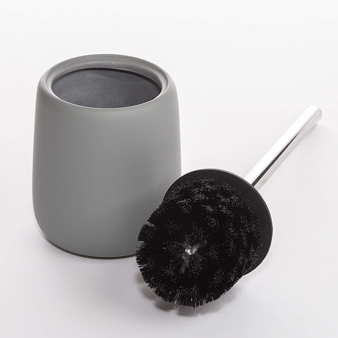 BINO Toilet Brush with Holder - Silicone Coated Ceramic, Light Grey - Bowl Cleaner