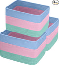 Hopegiver Woven Storage Baskets 15x11x10 Inch, 3 Pack Collapsible Cube Storage Bin for Shelves - Foldable Cotton Rope Organizer Bins for Towels, Toys, Books, Closet, Nursery (Blue Pink Green)