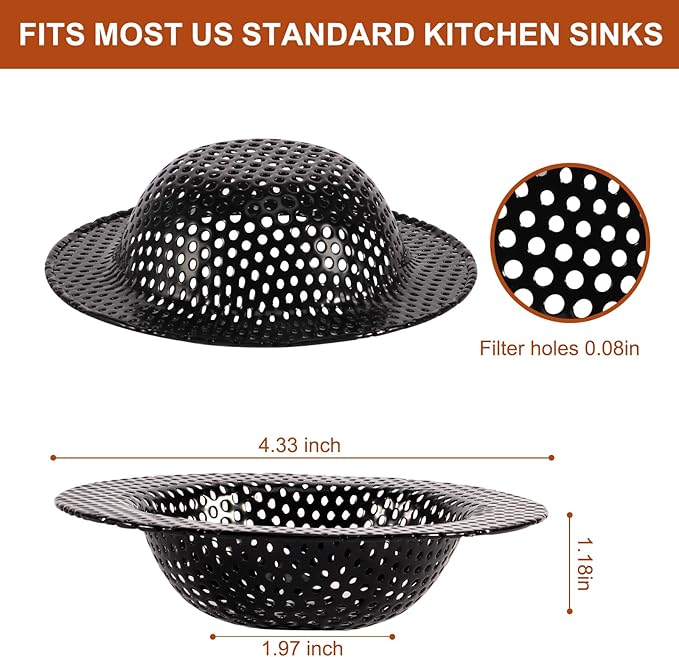 2 Pcs Black Stainless Steel Mesh Sink Drain Strainer, 4.45" Top/2.95" Kitchen Filter Trap Basket,Large Food Catch for Bathroom Bathtub Wash basin Floor drain balcony RV Drain Hole Electroplated Coatin