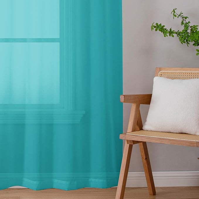 Chyhomenyc Sheer Turquoise Curtains 90 inches Long 2 Panels, Light Filtering Soft Airy Solid Elegant Voile Window Treatment Drapes for Bedroom Living Room Wedding Party Decor, 42 Wx90 L Inches