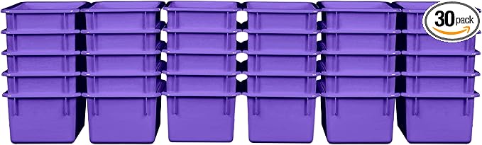 Wood Designs Cubby Storage Bin, Heavy Duty Plastic Containers for Kids Purple Cubby Tray Set of 30