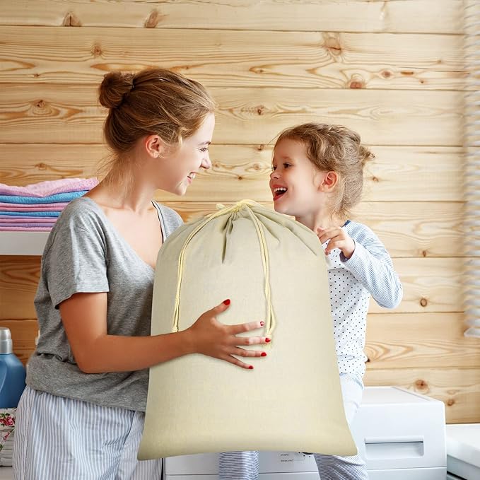 12 Pieces 28" x 36" Canvas Laundry Bags Bulk Large Cotton Laundry with Drawstring Heavy Duty Hamper Liner Washable Dirty Clothes Santa Bag for Travel Household