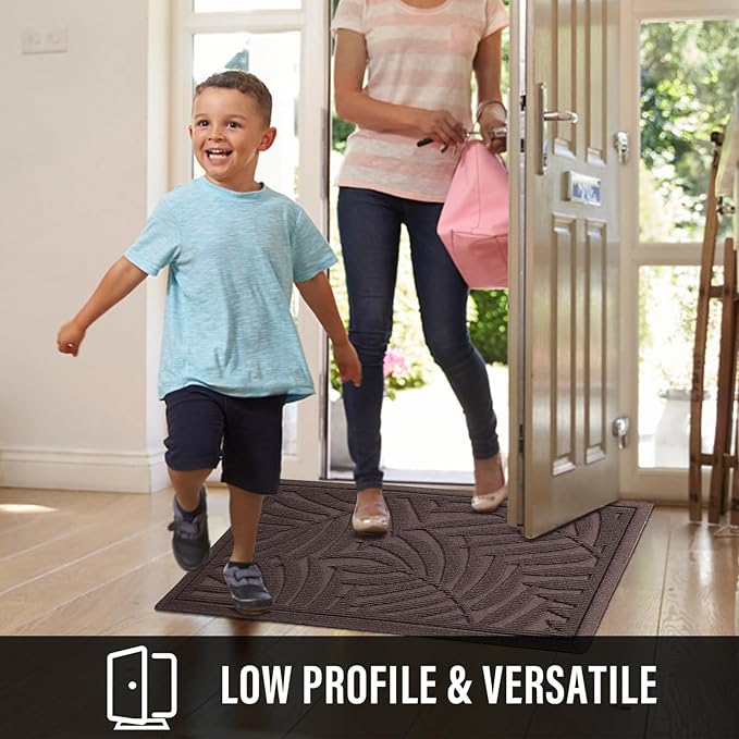 Front Door Mat, Absorbent Resist Dirt Welcome Door Mat Indoor Outdoor, Waterproof Doormat, Sturdy Non Slip Backing, Fade Resistant, Low Profile Entry Mat for Entryway, 29×17, Coffee