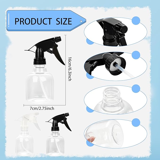 20 Pcs Empty Plastic Spray Bottle 8 OZ Reusable Clear Liquid Container with Trigger Sprayers for Water Perfume Cleaning Fluid Plants Kitchen Toilet Pet (Color Set 1)