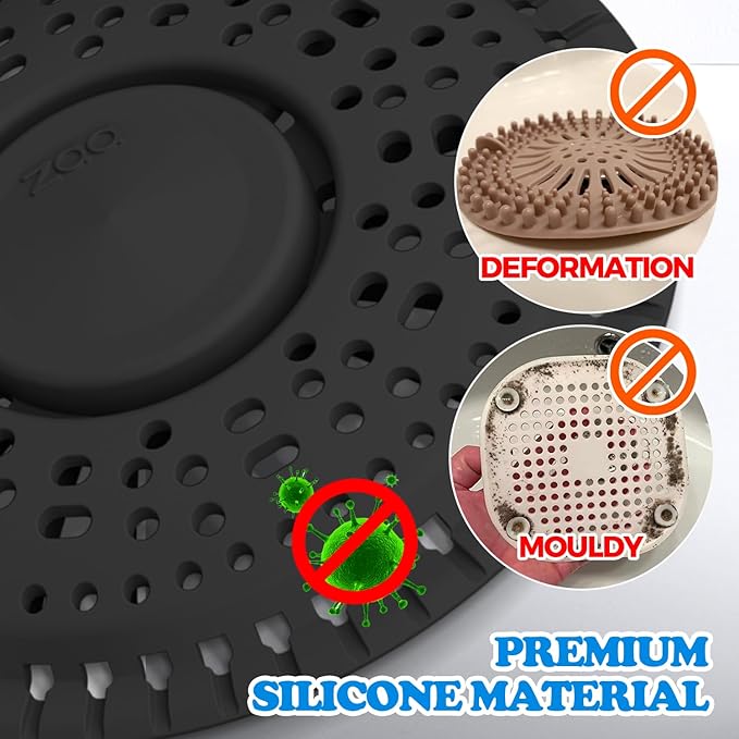 zaa Shower Drain Hair Catcher, Upgraded 2Pack Premium Silicone Drain Protector & Shower Drain Cover for Regular Floor Drains of Shower Room, Bathroom, Black