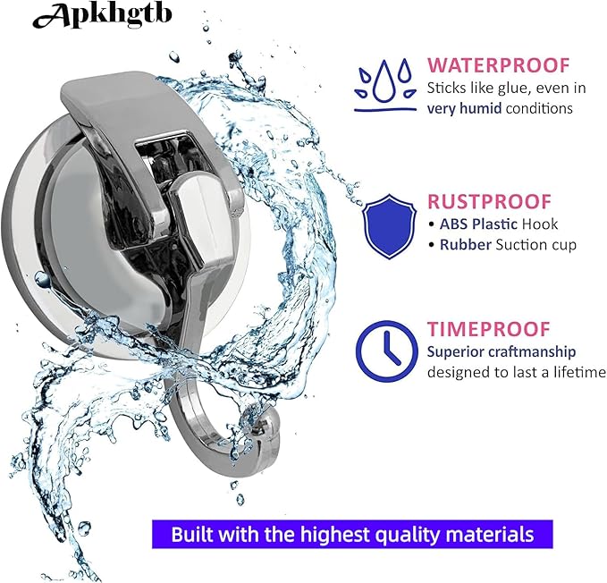 Suction Cup Hooks for Shower, Bathroom, Kitchen, Glass Door, Mirror, Tile – Loofah, Towel, Coat, Bath Robe Hook Holder for Hanging – Waterproof Wreath Hook (Silver 2Pack)