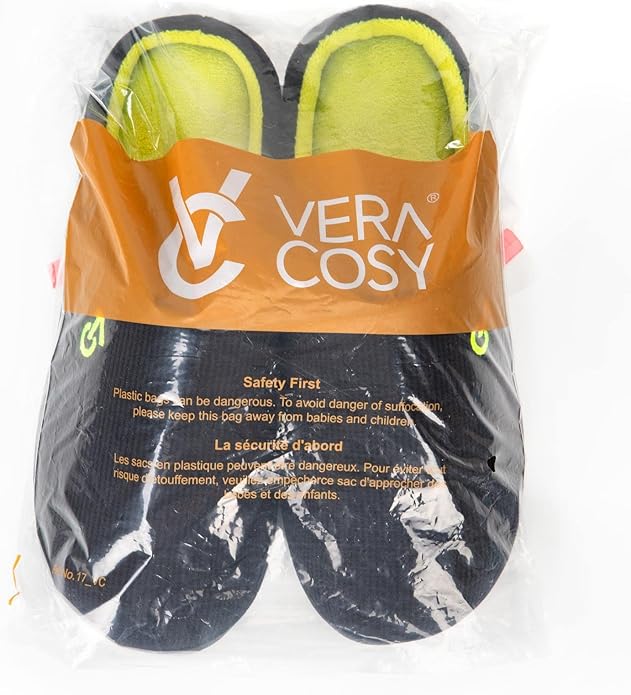 VeraCosy Men's Two-Tone Memory Foam House Slippers Indoor Outdoor Durable Rubber Sole